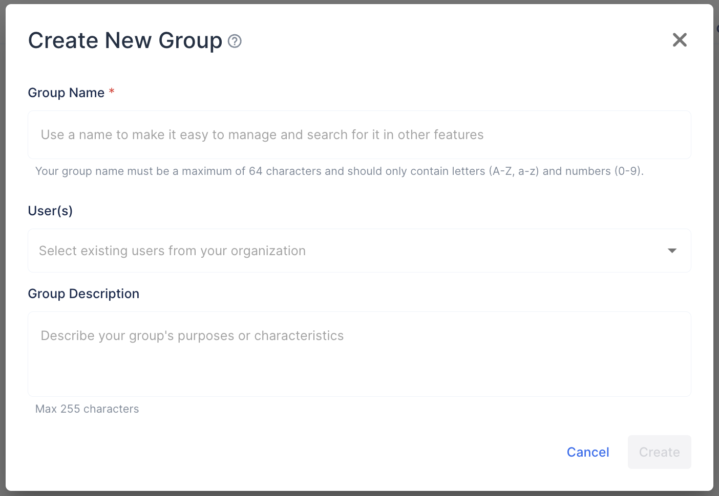 Create New Group dialog