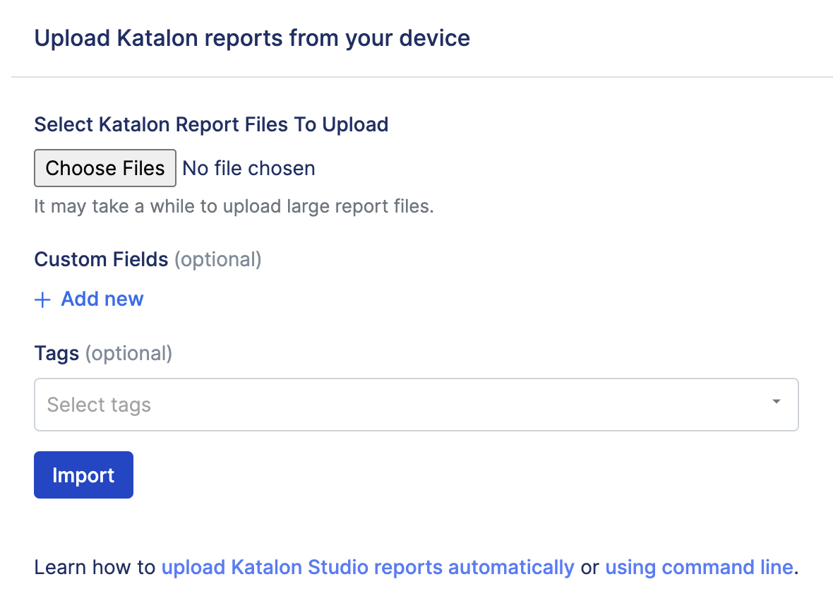 TestOps Katalon Studio reports upload menu