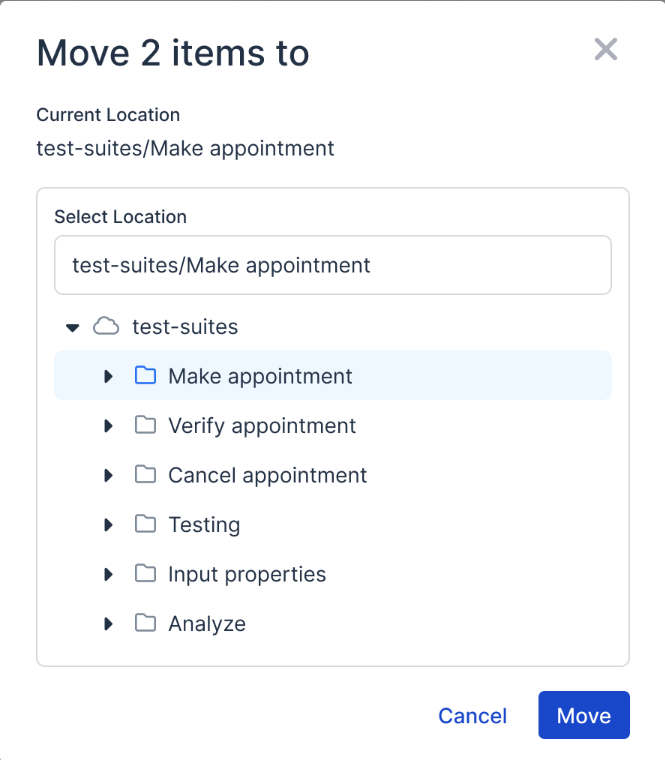 Move your test suites to another folder in Katalon TestOps.