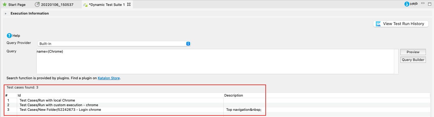 Query test cases whose name contains Chrome