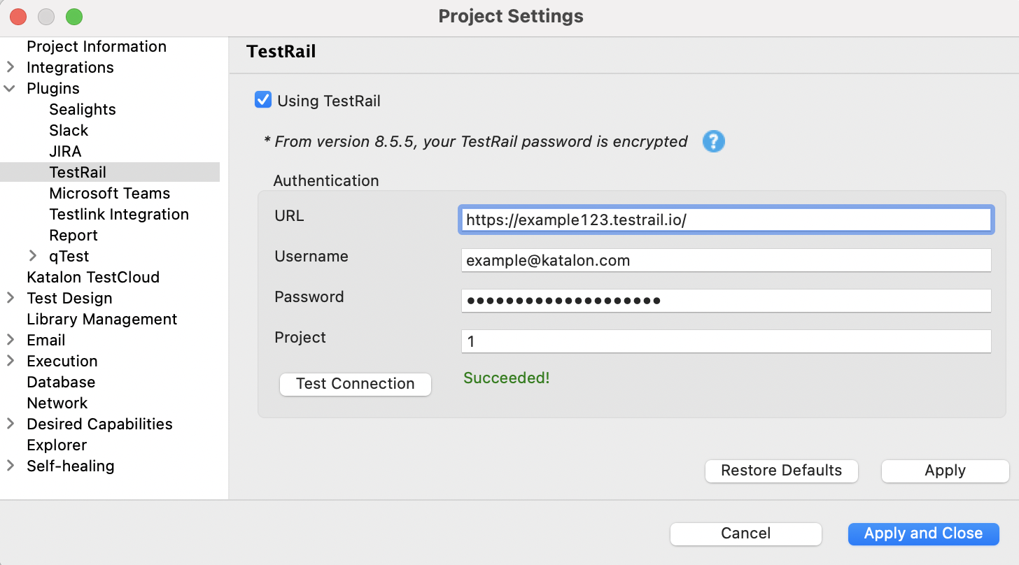 Enable TestRail integration in KS