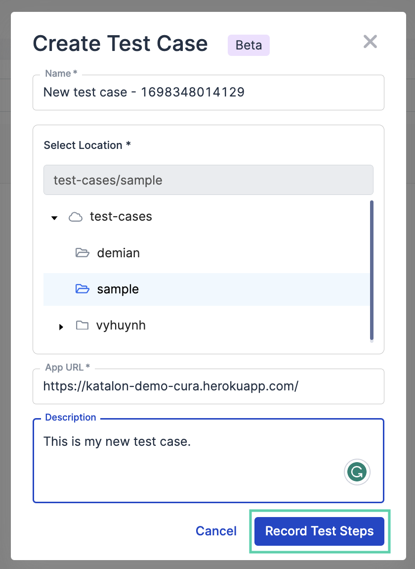 Click Record Test Steps.