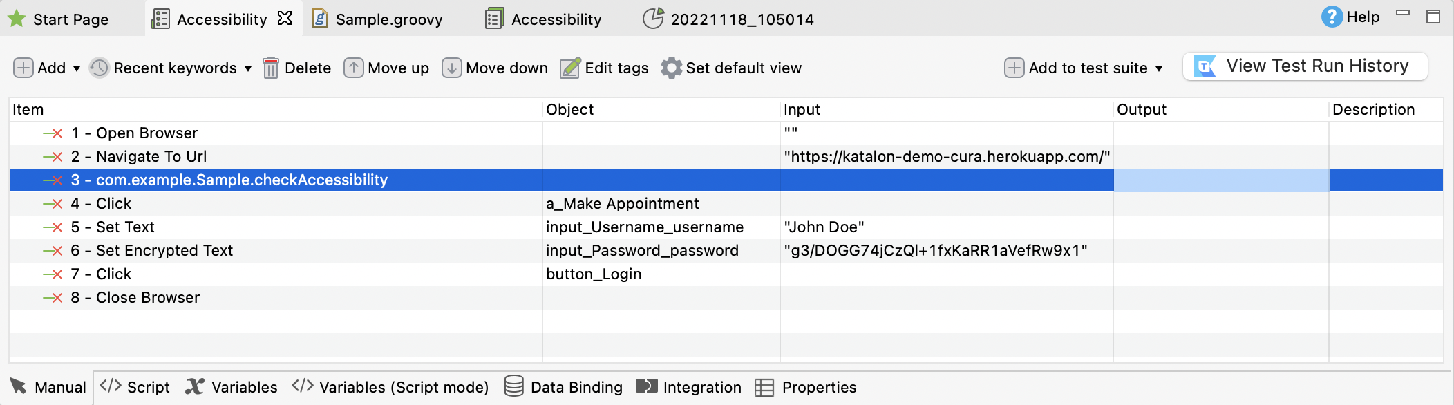 Add keyword as a test step in manual view