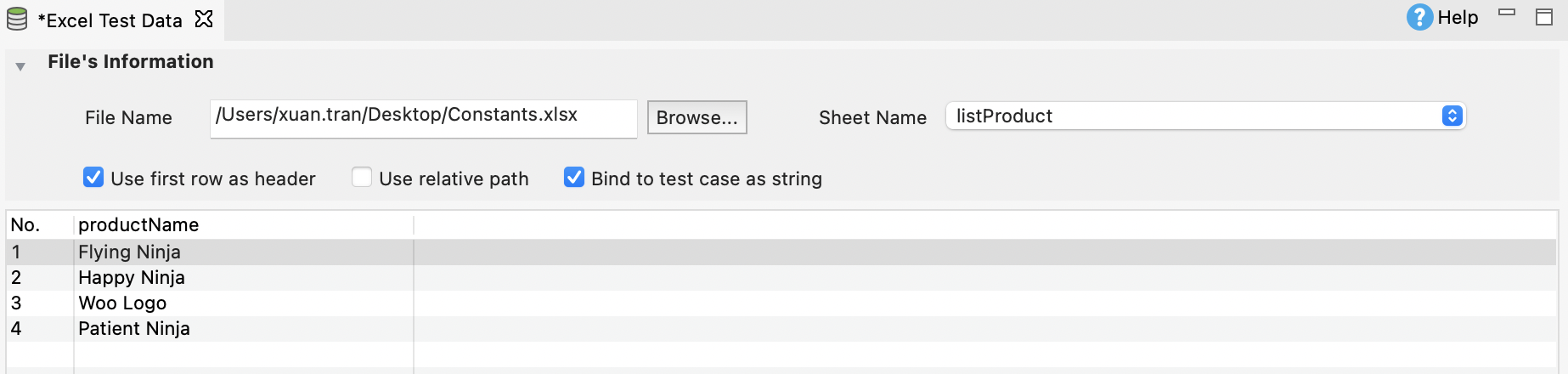 Import an excel data file