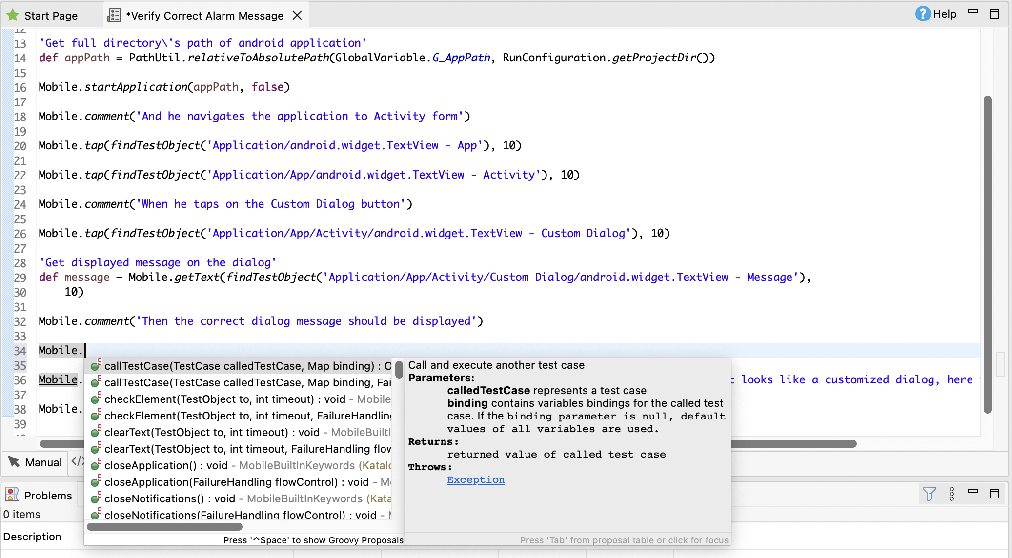 Type period to display all built-in mobile keywords.