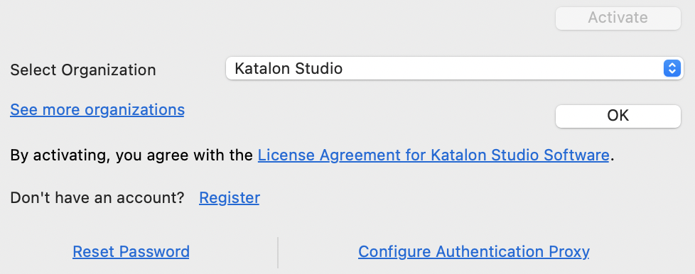 Select your organization in Katalon Studio Platform Edition.