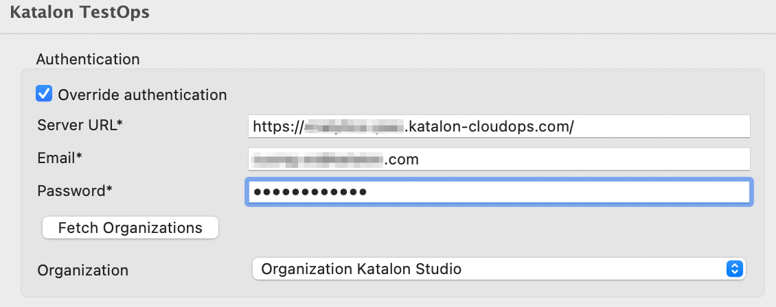 Set up Katalon TestOps by inputting your custom authentication details.