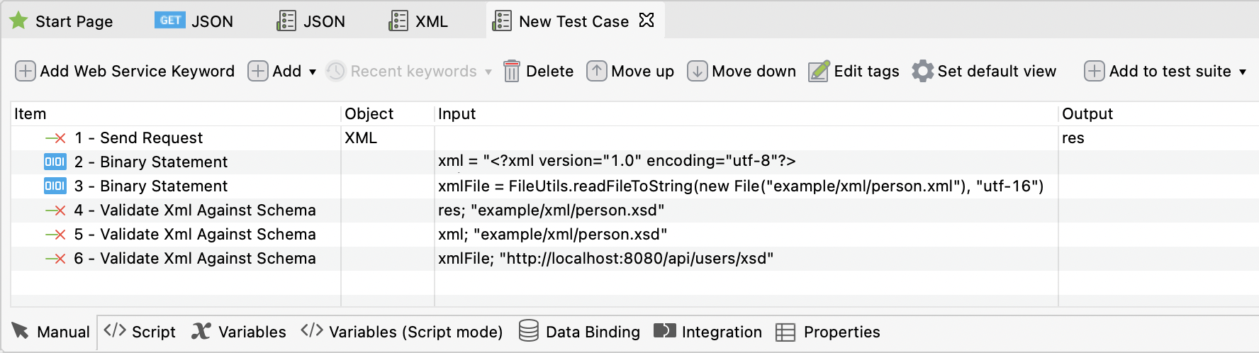 validate XML schema in a test case