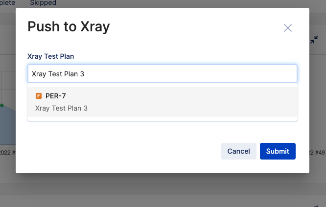 Push to Xray dialog