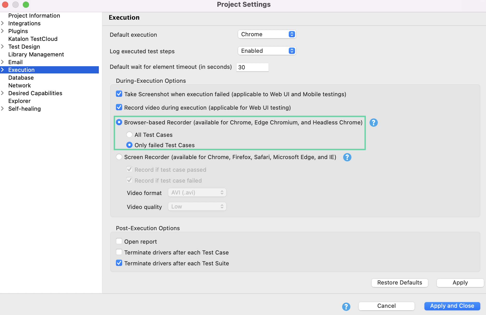 Set Browser-based Recorder in project settings