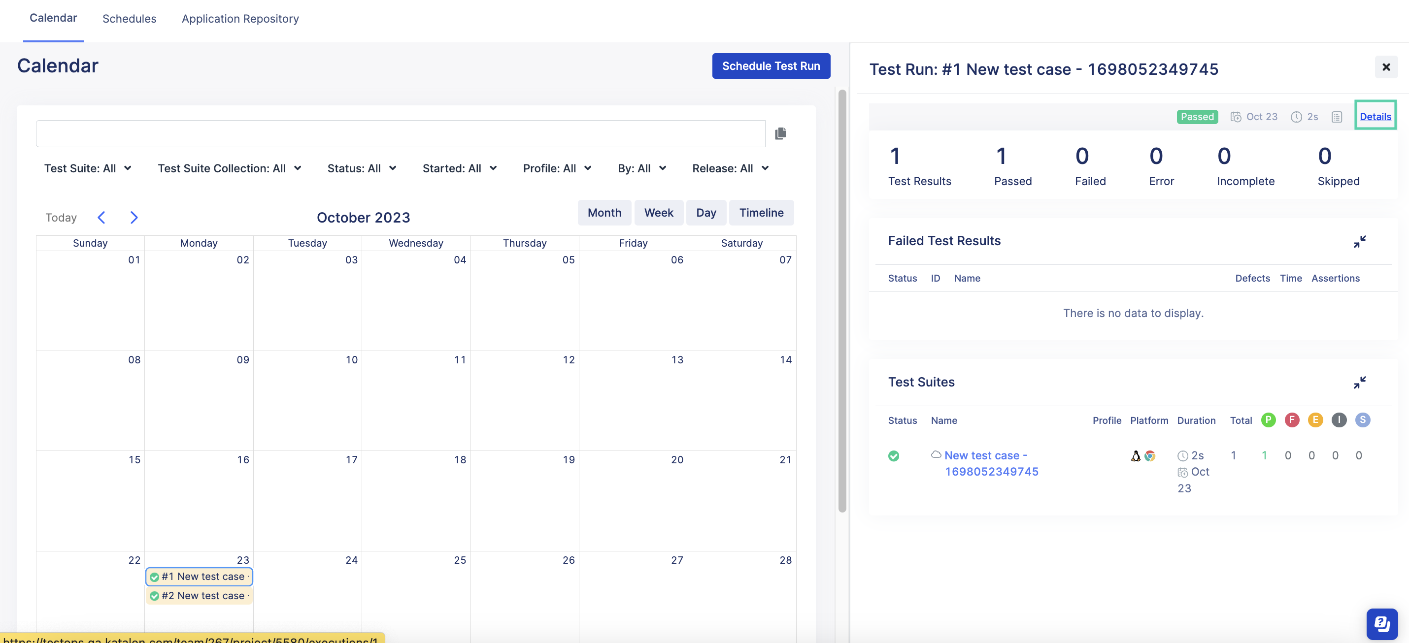 View a summary of your test run results.