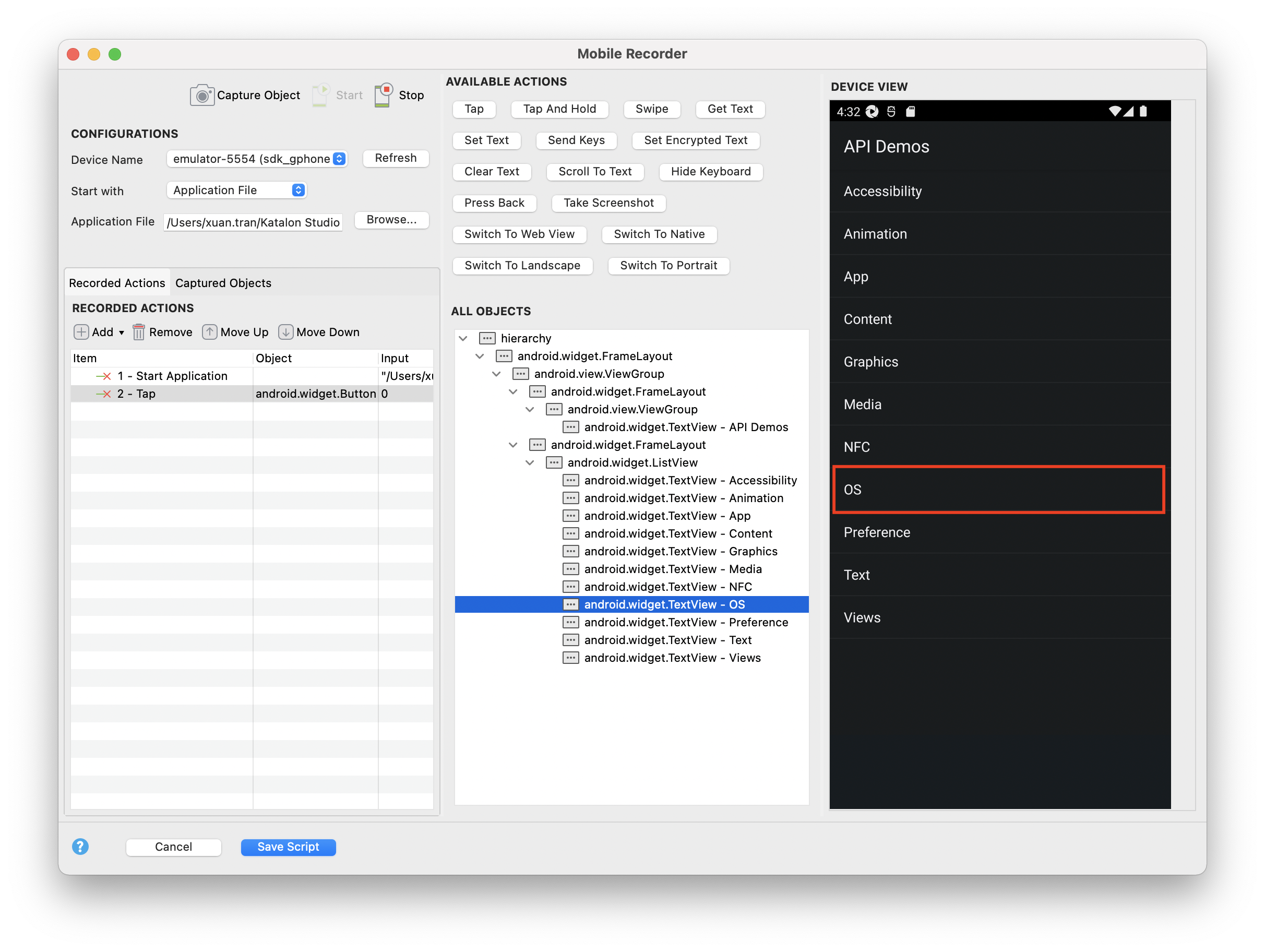 Engage or perform the action in Device view or use the Available Actions buttons.