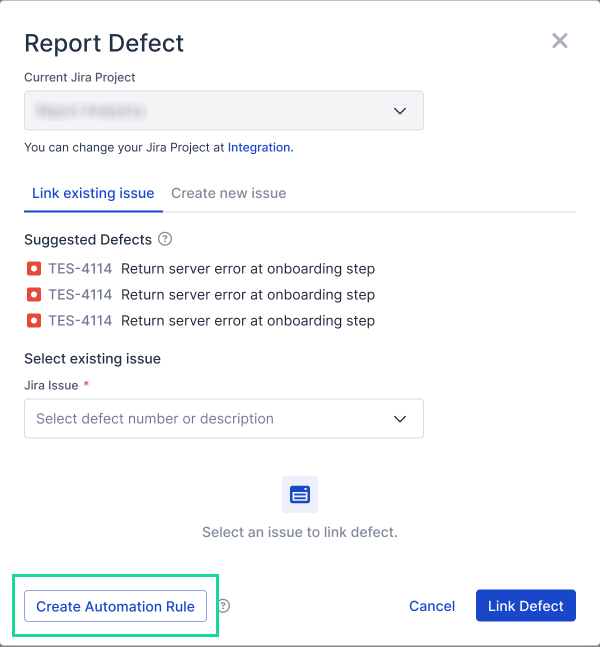 The Report Defect dialog in Katalon TestOps