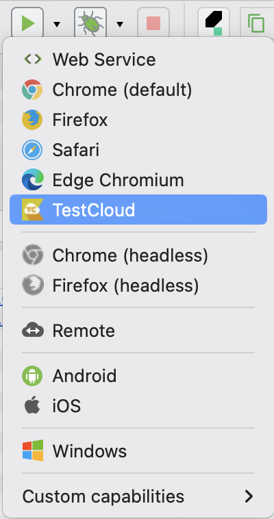 Katalon Studio - Run button - TestCloud option