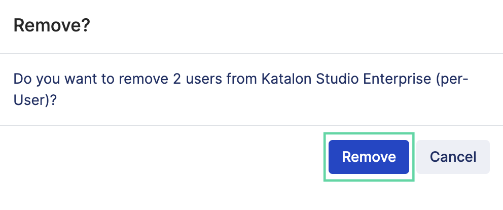 Confirmation to remove a user from their associated license.