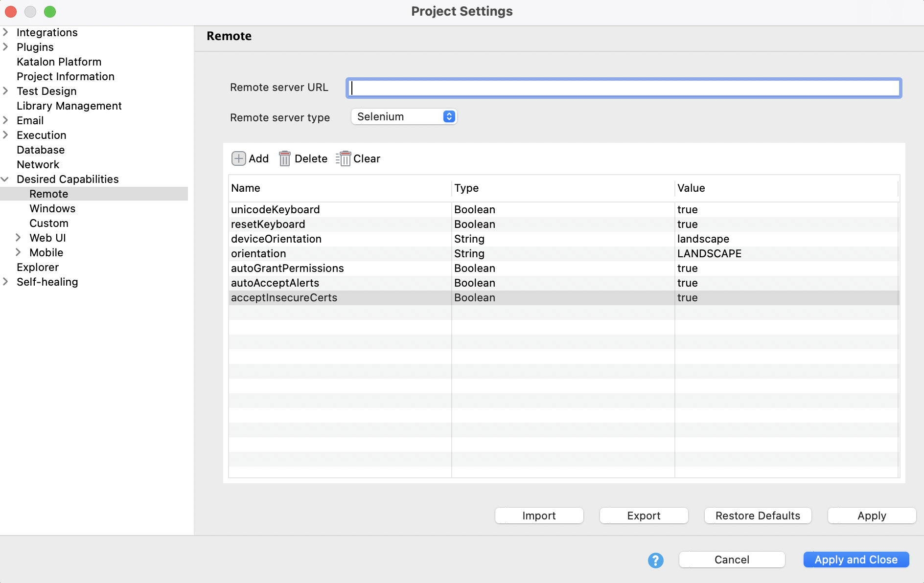 desired capabilities for remote