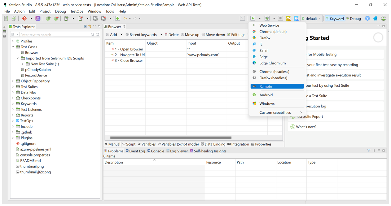 Katalon Studio remote run