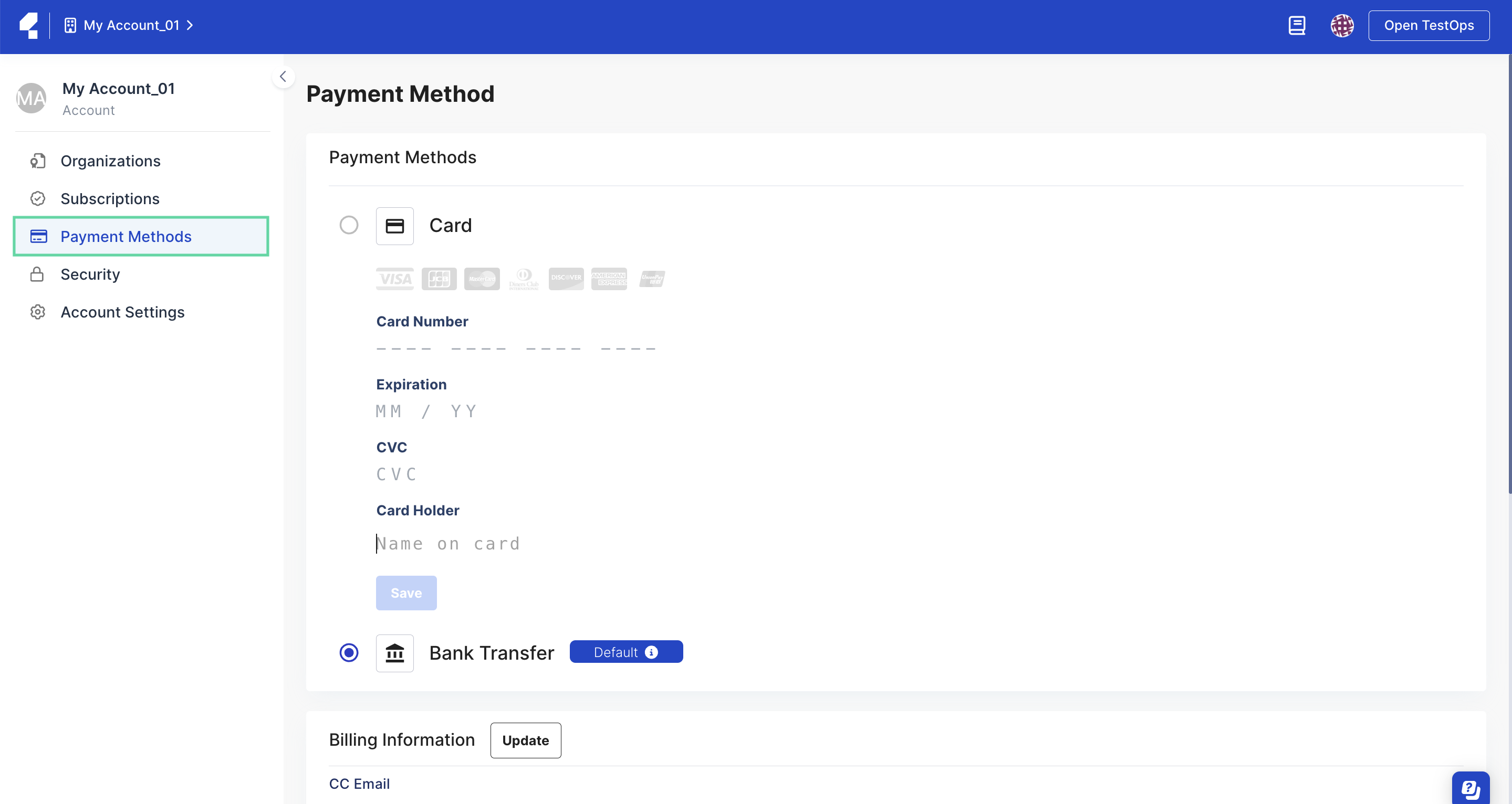 Payment method page